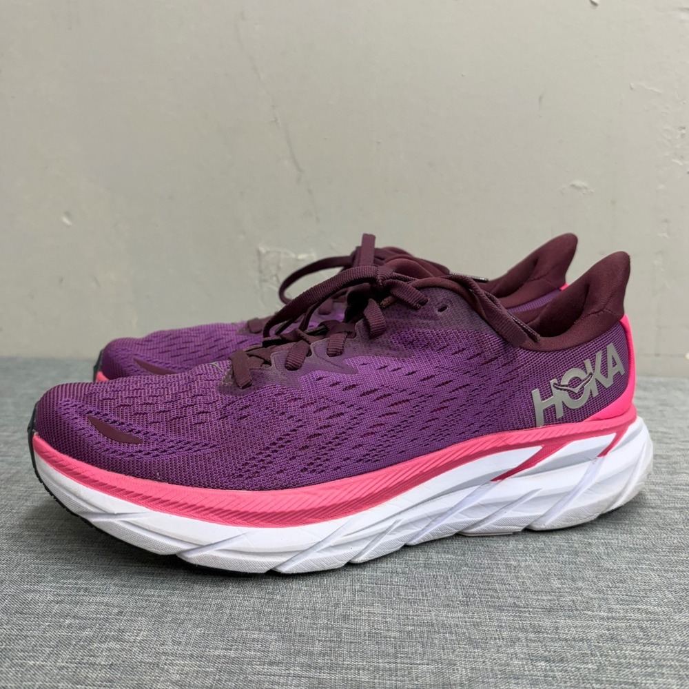 Hoka One One Running Shoes Womens 7 Purple Clifton 8 Cushioned Athletic Sneakers